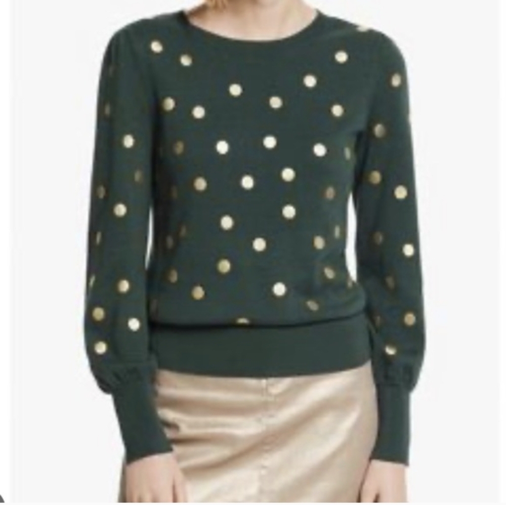 Boden Crewneck Green Sweater with Gold Dots Sz.2